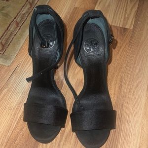 Tory Burch Black Satin/Suede Heels